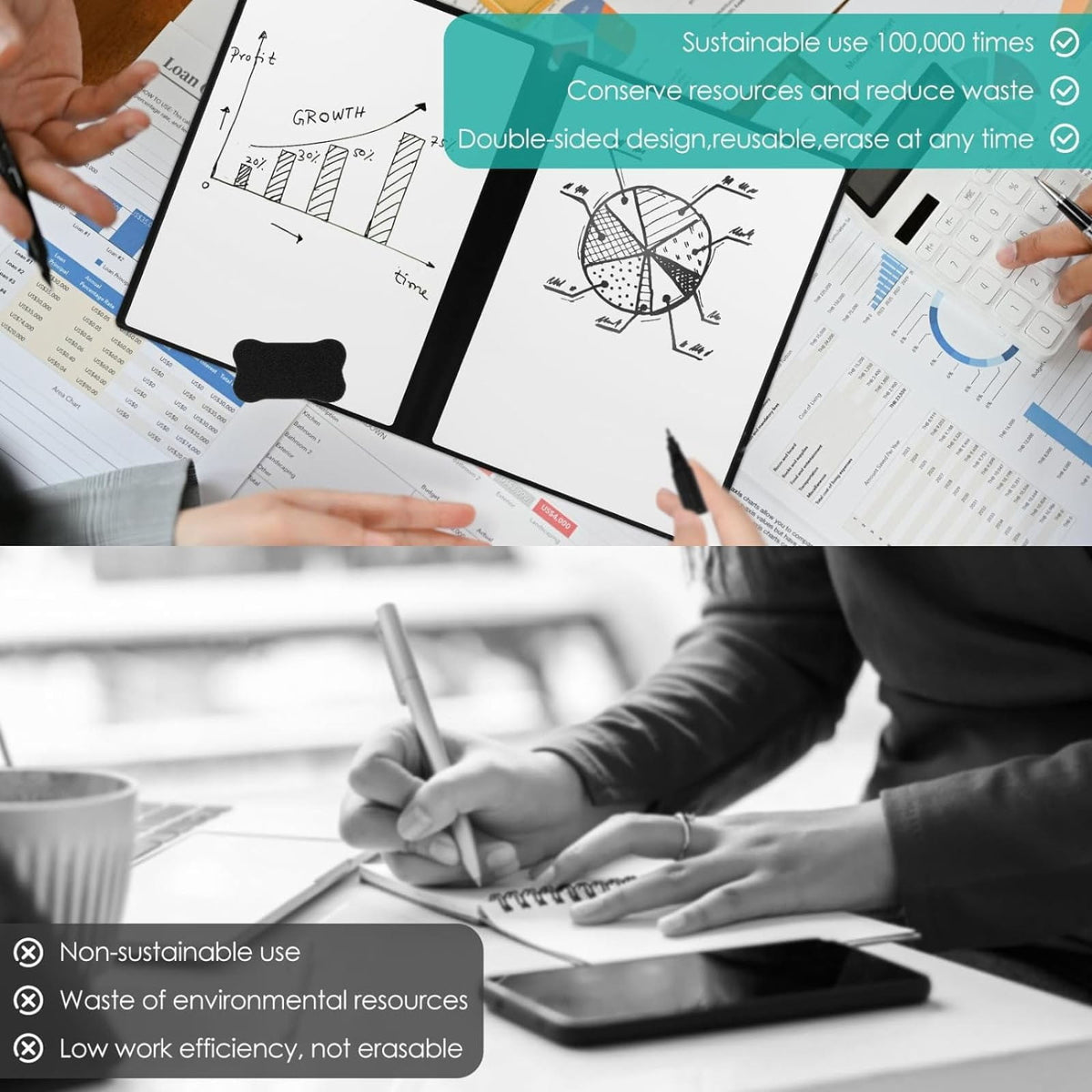 Folding Dry Erase Notebook, Double-Sided Reusable Whiteboard Pages with Marker - Image 6