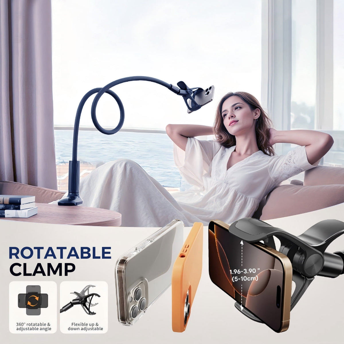 Gooseneck Phone Mount with 31.5 Inch Arm, Clamp Stand for Bed or Desk - Image 6