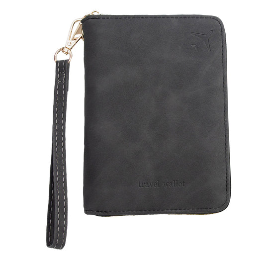 RFID Blocking Passport Wallet, Zip Travel Document Organizer in Faux Leather