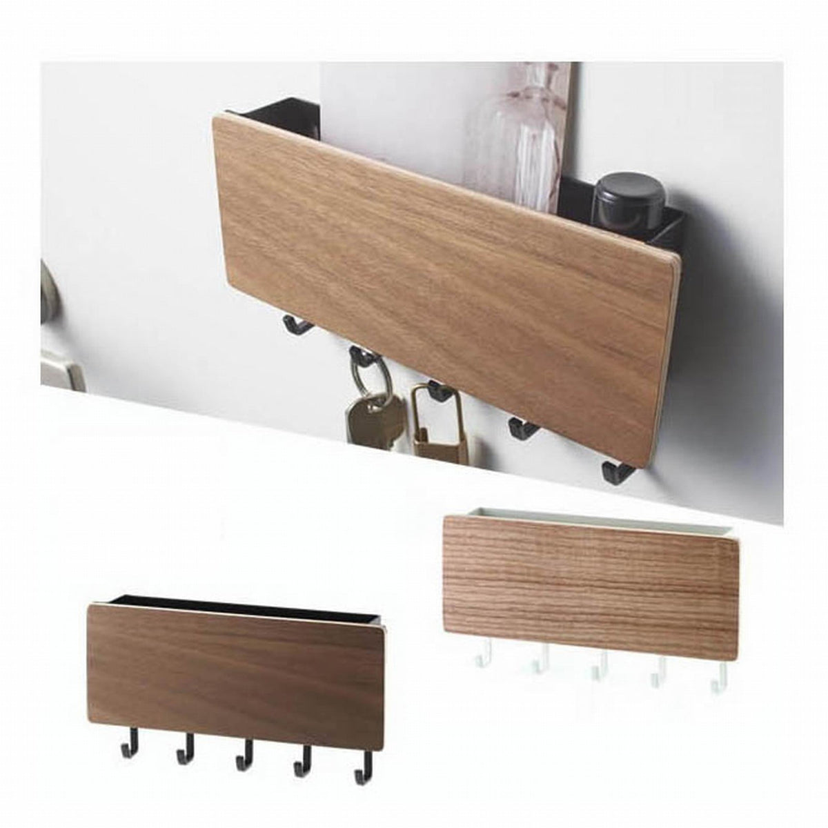 Wall Mounted Key and Mail Rack with Five Hooks, Adhesive Entryway Organizer - Image 4