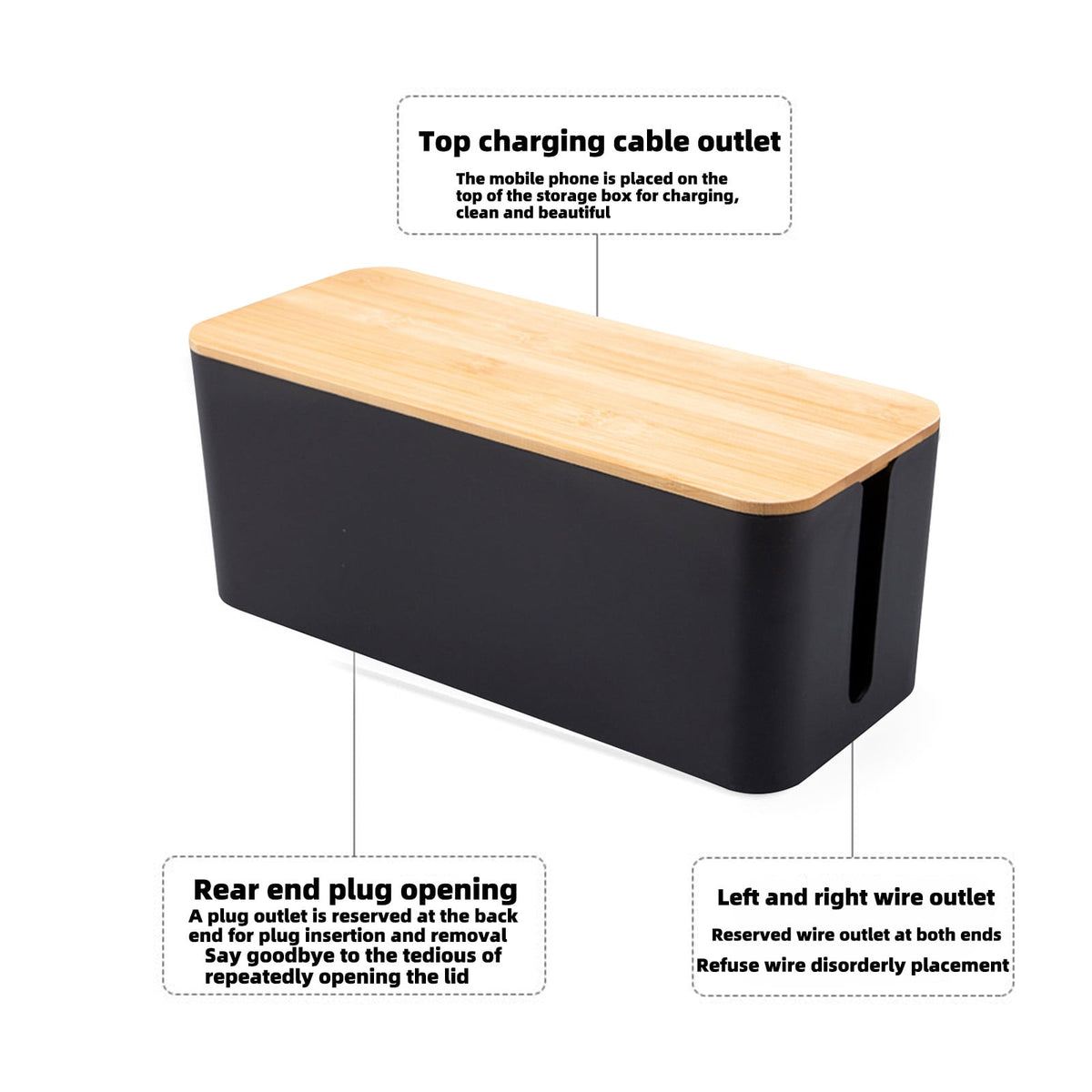 Cable Management Box with Wooden Lid, 12 x 5 x 4.5 Inch Cord and Power Strip Cover - Image 4