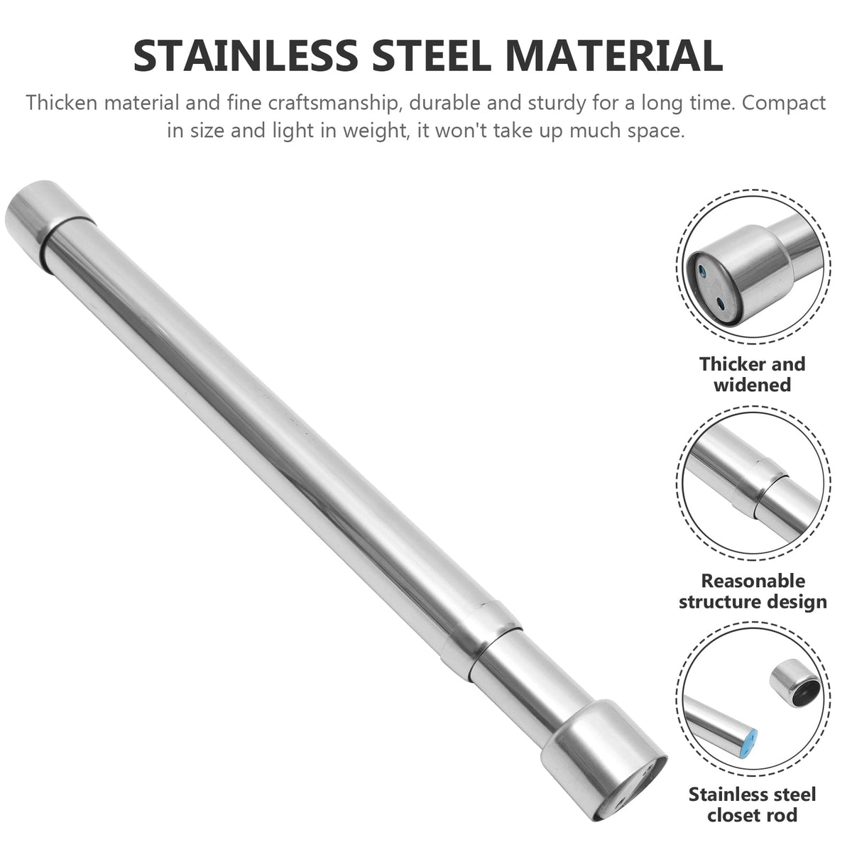 Adjustable Closet Rod in Stainless Steel, Extends 12 to 20.5 Inches - Image 3