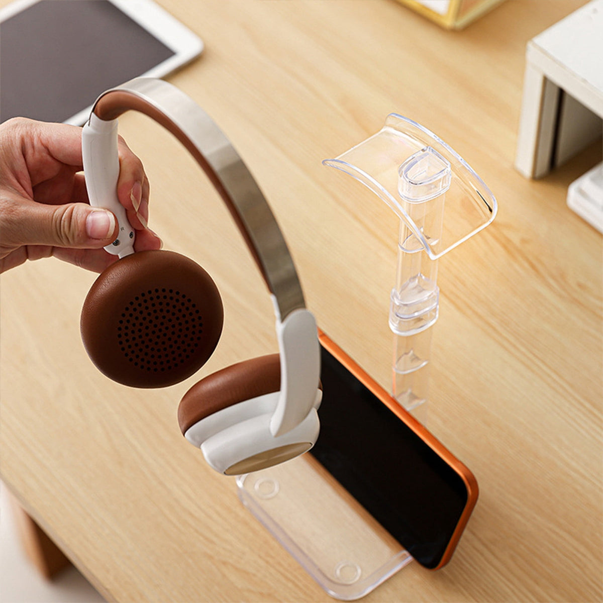 Clear Acrylic Headphone Stand, 10 Inch Desktop Hanger for Over-Ear Headsets - Image 4