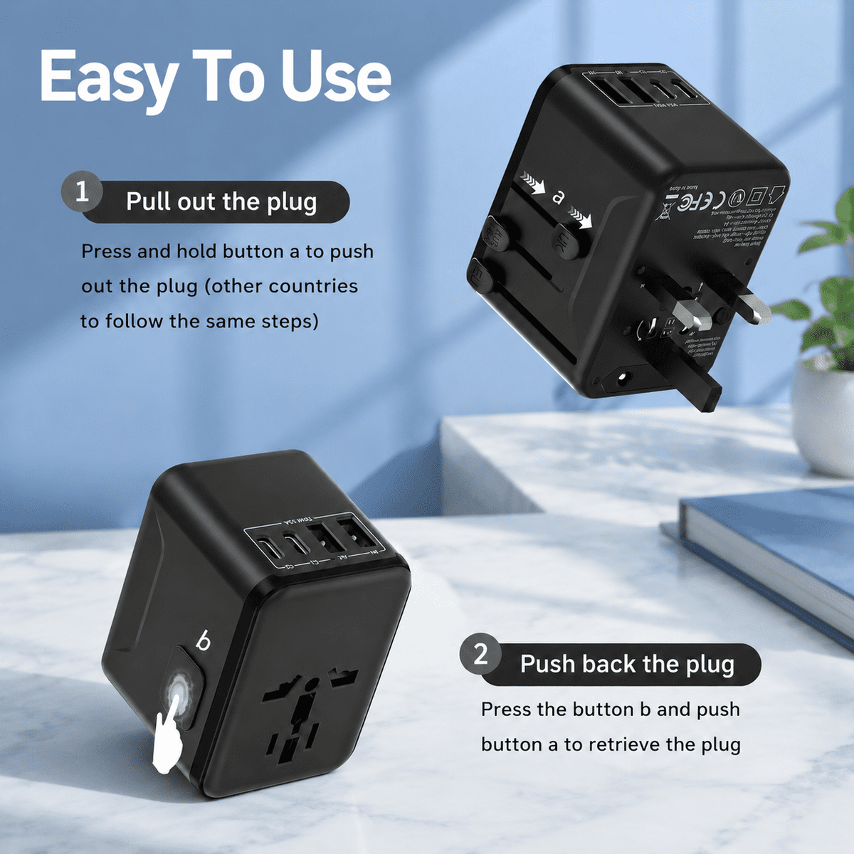 Universal Travel Adapter with USB Ports and a Worldwide AC Outlet - Image 3
