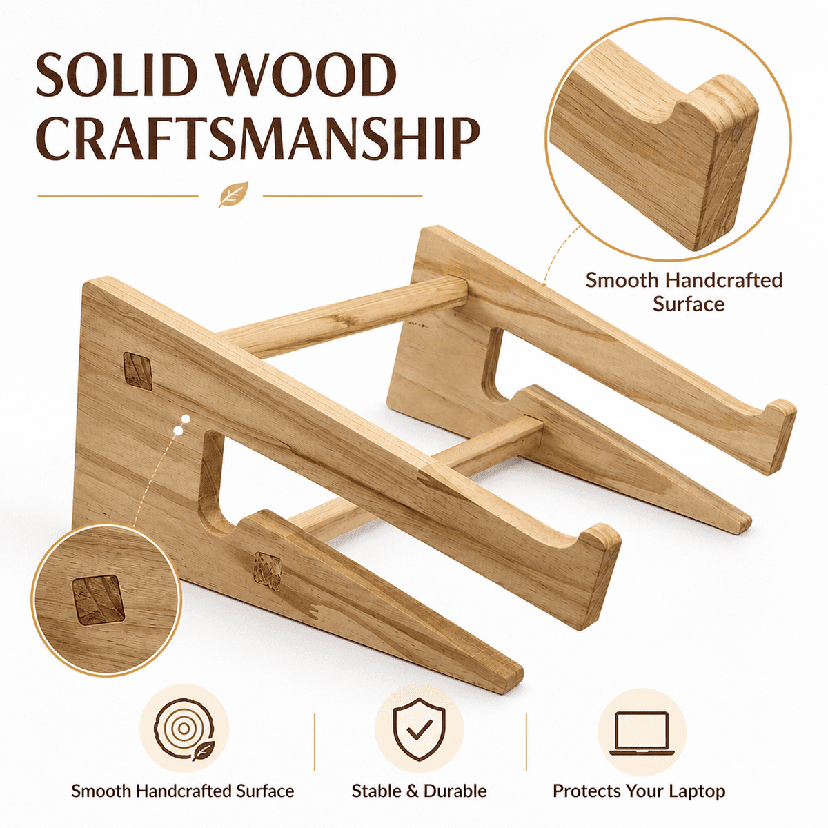 Solid Wood Laptop Riser for 14.8 to 17.6 Inch Machines, 18 Degree Tilt - Image 3