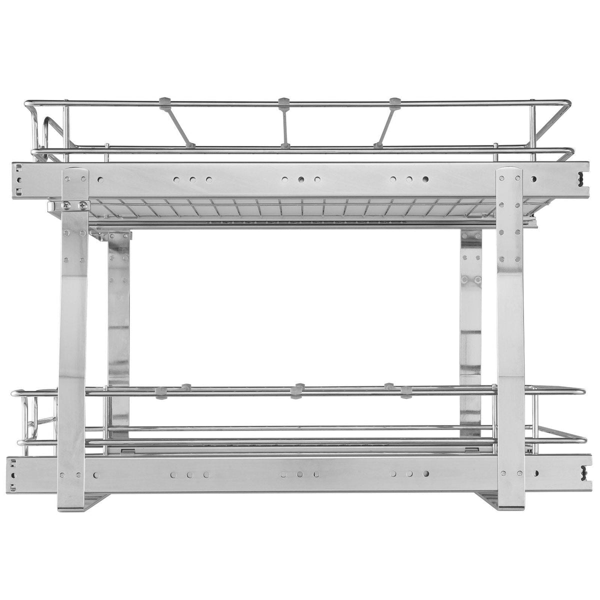 Two Tier Pull-Out Cabinet Organizer, 20 x 21 Inch Chrome Steel Sliding Shelves - Image 2