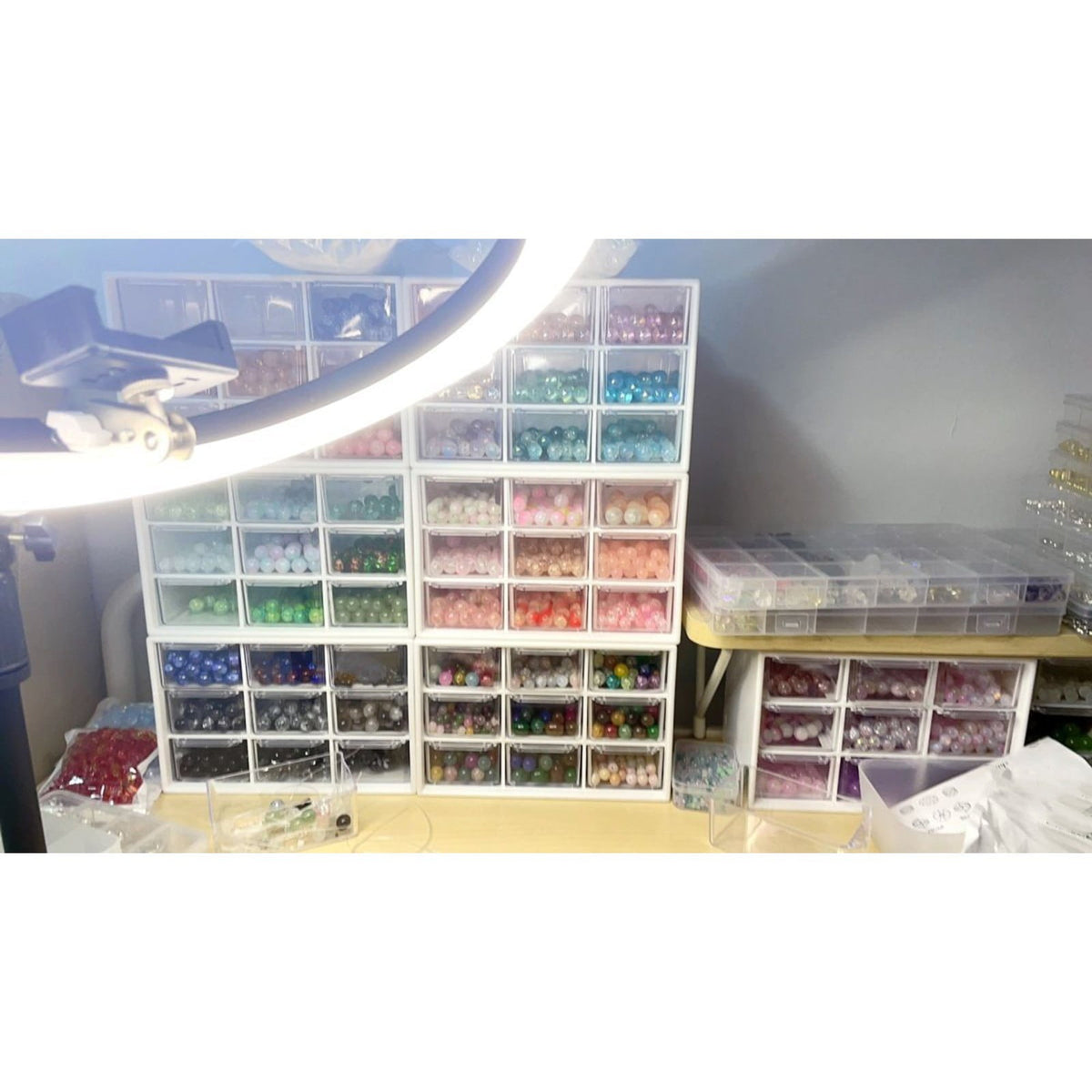 Nine Drawer Desktop Organizer in Clear Plastic, Stackable Small Parts Case - Image 4